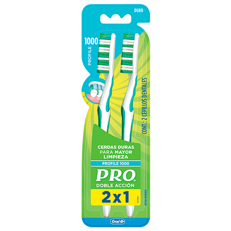 Pro-Cepillo Dental Doble Acción Duro x 2 unid (Color Sujeto a Stock)-7501086454181