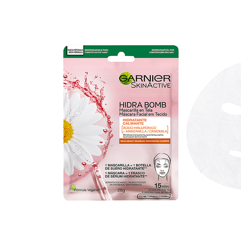 Garnier -Mascarilla en Tela Garnier Manzanilla Biodegradable Skin Active x 1 unid-6923700977509