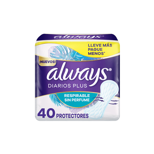 Protectores Diarios Always Plus Respirable Sin Perfume x 40 un