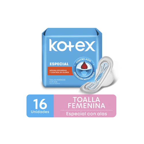 Toalla Femenina Kotex Especial con Alas x 16 unid