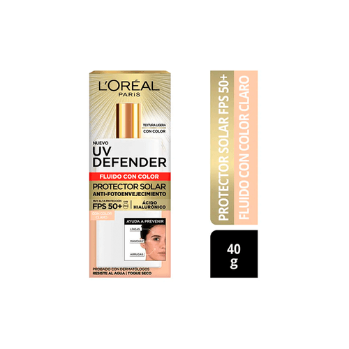 Protector Solar L'Oreal UV Defender FPS 50 Fluido Tono Claro x 40 gr