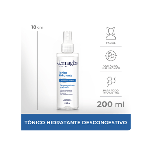 Tónico Dermaglos Hidratante Descongestivo Spray x 200 ml