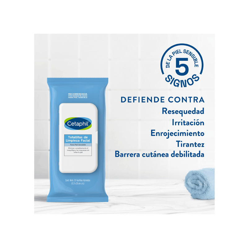 Cetaphil -Toallitas de limpieza facial desmaquillantes Cetaphil  x 25 unid-3499320005326