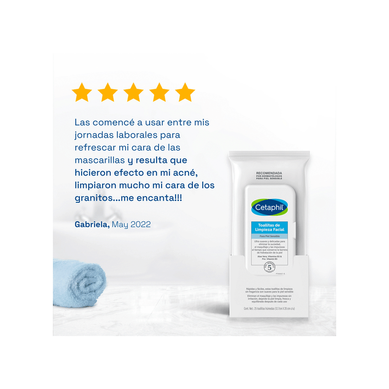 Cetaphil -Toallitas de limpieza facial desmaquillantes Cetaphil  x 25 unid-3499320005326
