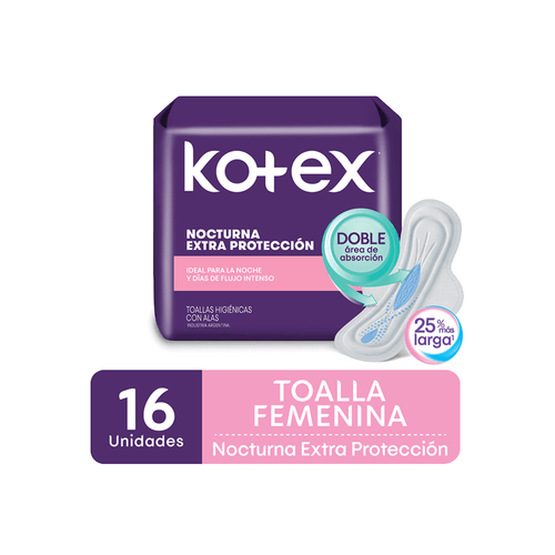 Toalla Femenina Kotex Nocturna con Alas x 16 unid