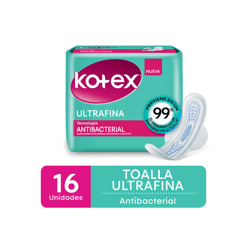 Toallas Antibacterial Kotex Ultrafina con Alas x 16 unid