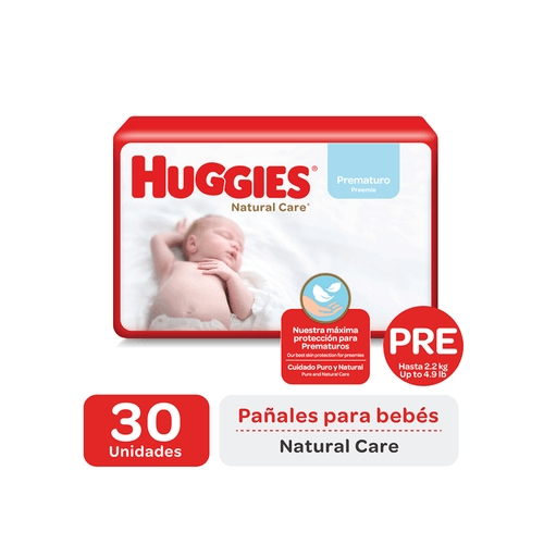 Pañal Huggies Puro y Natural Prematuro x 30 unid