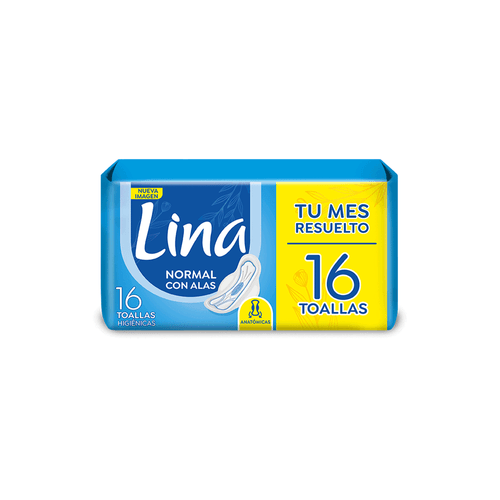 Toalla Femenina Lina Normal con Alas x 16 Unid