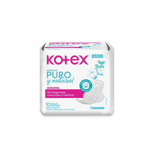 Toalla Femenina Kotex Puro Y Natural Ultrafina x 10 unid