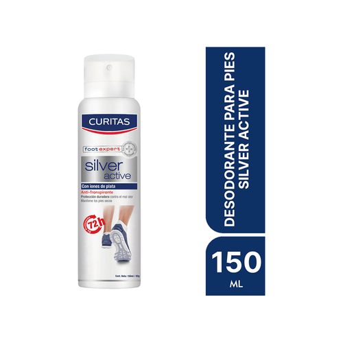 Desodorante para pies Curitas Silver Active 72 Horas de Protección x 150 ml