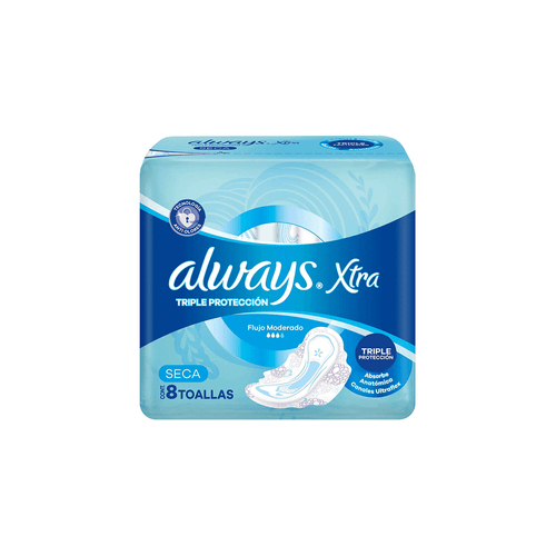 Toallas Femeninas Always Extra Triple Proteccion Seca x 8 unid