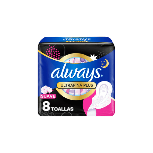 Toallitas Femeninas Always Ultrafina Nocturna Suave x 8 Unid