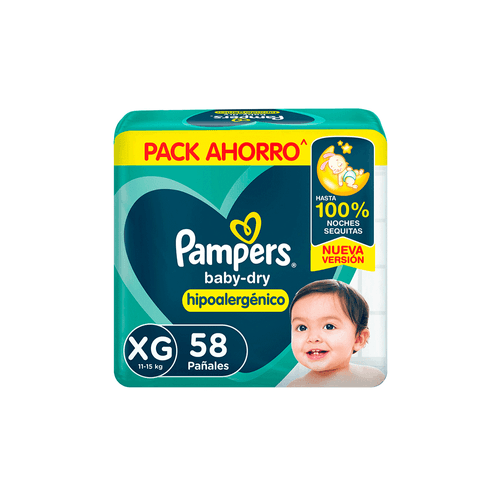 Pañales Pampers BabyDry Talle XG x 58 unid