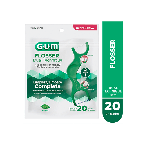 Flossers Gum dual con Hilo Dental Menta x 20 Unid