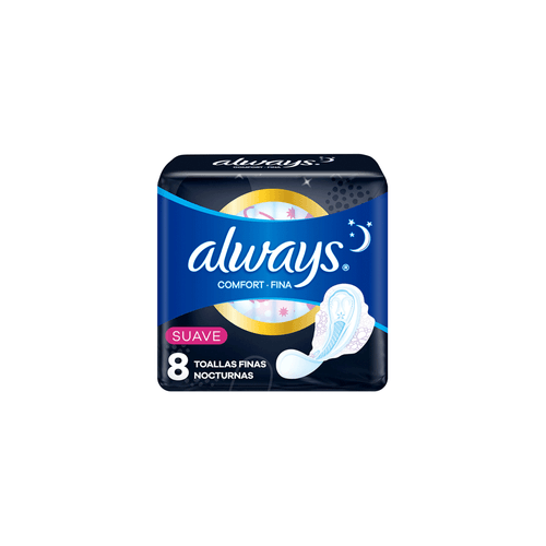 Toallas Femeninas Always Confort Fina Nocturna Suave x 8 unid