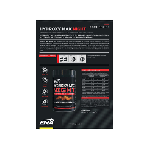 Suplemento Dietario Ena Hydroxy Max Night x 120 tabs