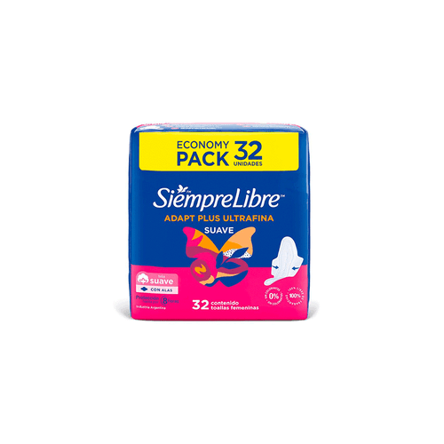 Toallas Femeninas Siempre Libre Adapt Plus Ultrafina Suave c/ Alas x 32 unid