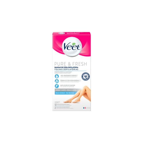 Banda Depilatoria Veet Pure &amp; Fresh para Piernas y Cuerpo x 12 unid