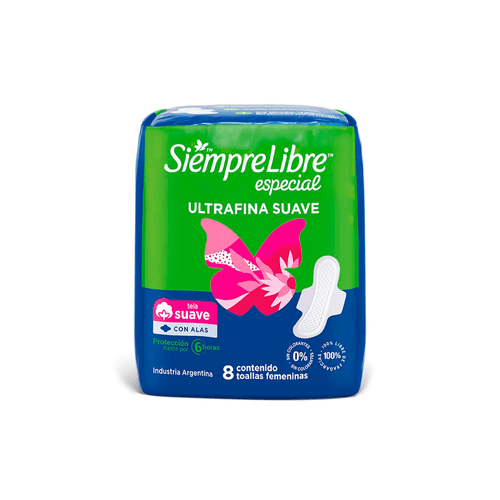 Toallas Femeninas Siempre Libre Especial Ultrafina Suave c/ Alas x 8 unid